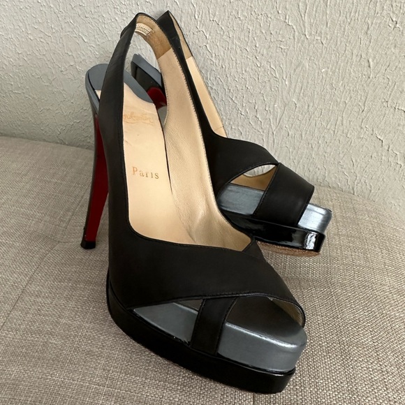 Christian Louboutin Black Leather Very Croise Slingback Platform Sandals - Picture 4 of 12